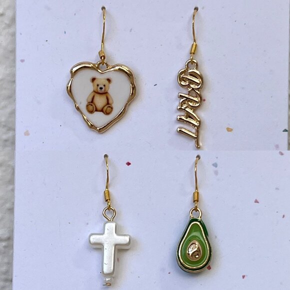 Upcycled Dangle Earring Charms Made w/ 925 Sterling Hypoallergenic Hooks -2 Sets - Picture 1 of 9